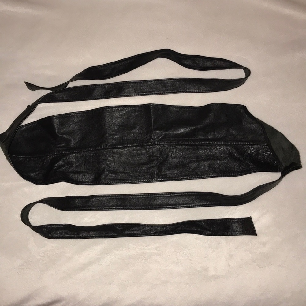 Black soft leather high waist wrap around belt